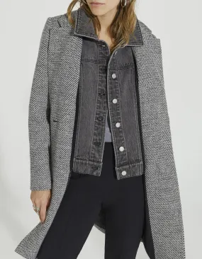 Manteau en mix laine gris et parmenture denim gris femme